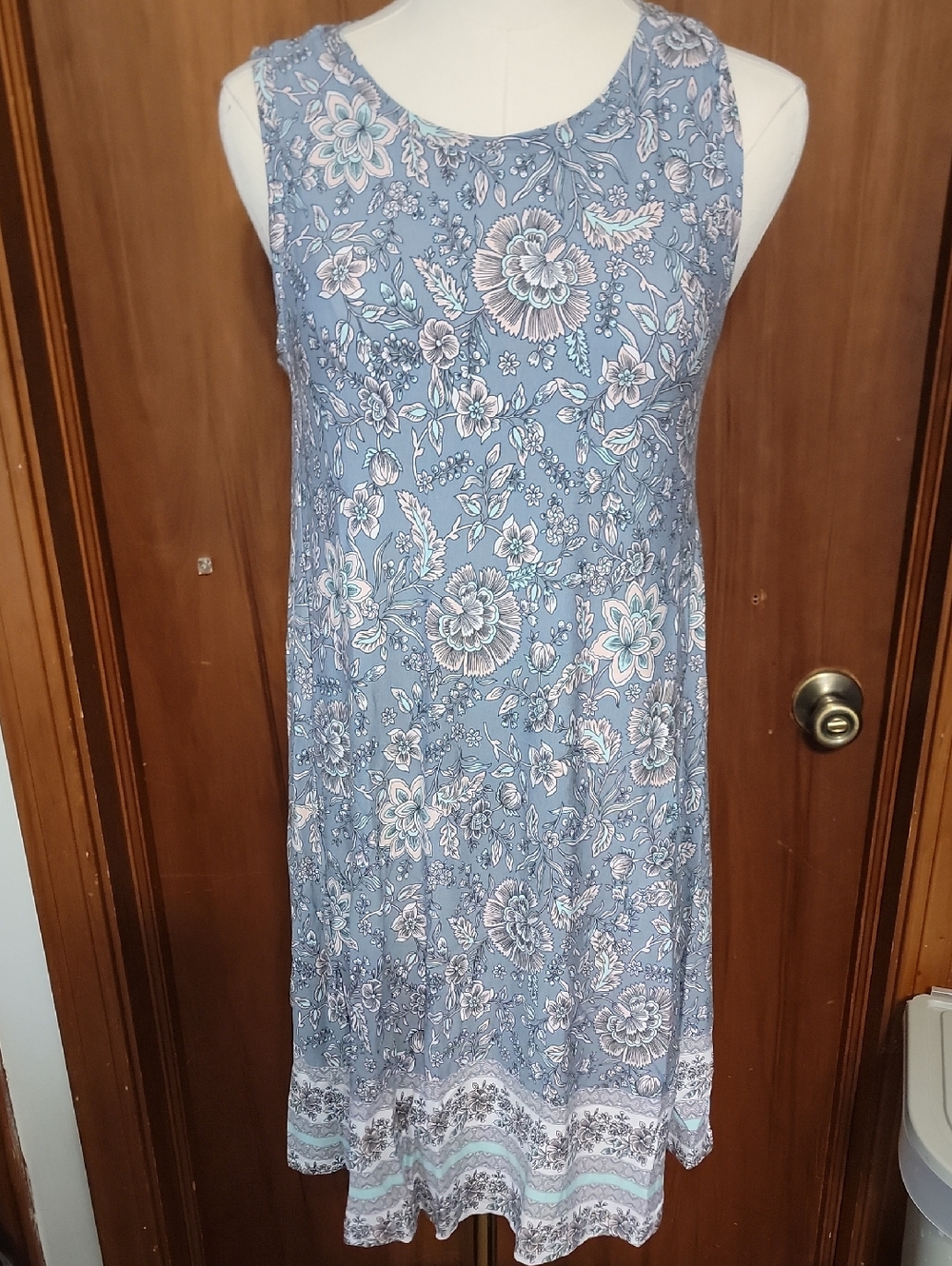 Light Blue Floral Sleeveless Summer Dress
